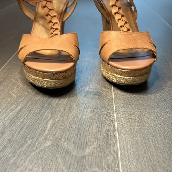 Franco Sarto Seema Tan Leather Cork Espadrille Wedge Sandals Women’s size 9.5 - Picture 11 of 17